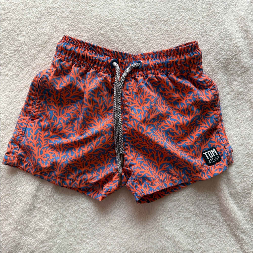 Tom & Teddy Vibrant Coral Print Swim Shorts 1-2Y